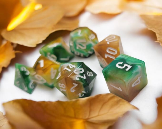 The willow amber effect, Dice Set, Sharp Edge Dice set, RPG Dice Set