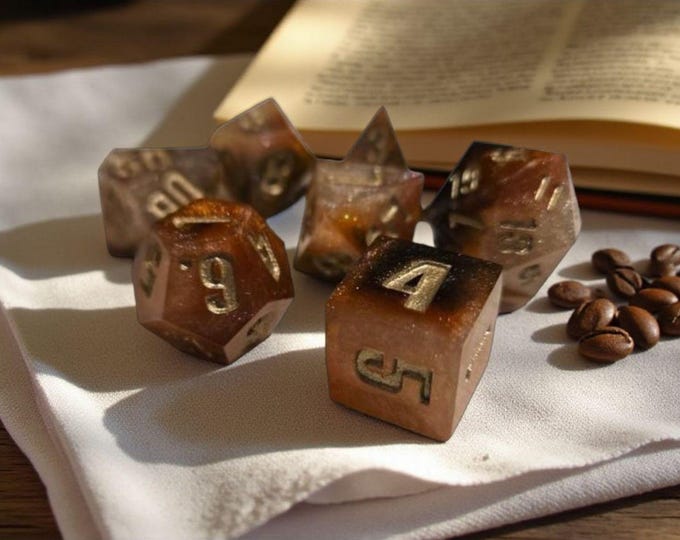 Coffee & Cream Sharp Edge Resin Dice Set - Handmade Polyhedral RPG Dice with Custom D4 Choice