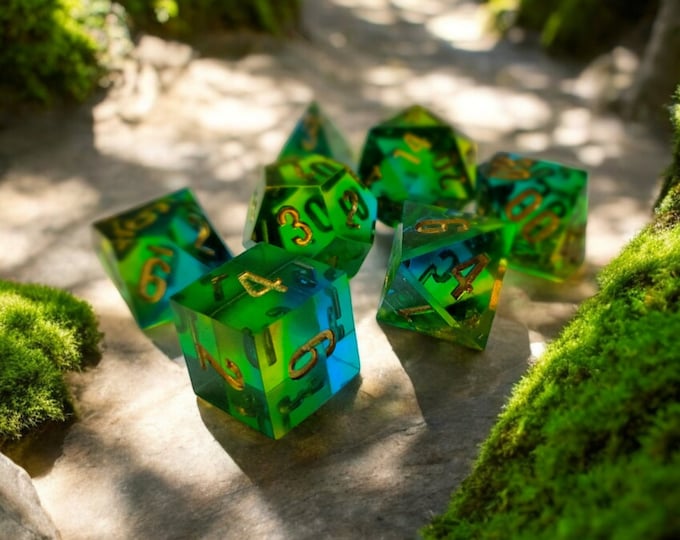 Forest - Elemental Orbs, Dice Set, Sharp Edge Dice set, RPG Dice Set