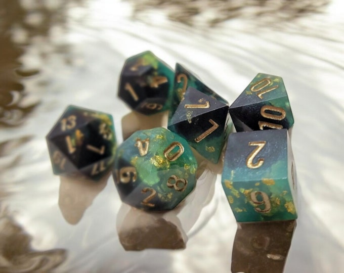 The Smoky Aquatic Element, Dice Set, Sharp Edge Dice set, RPG Dice Set