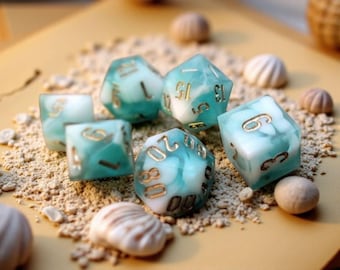 Reliquia de la Canción de la Marea / Juego de dados de resina de borde afilado con remolino oceánico / Juego de dados arcanos marinos para DnD y TTRPG / Moonveil Relics