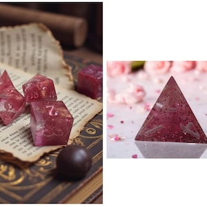 Heart of the Veil RPG Dice Set - Pink Glitter Sharp Edge Resin Polyhedral Dice Triangle