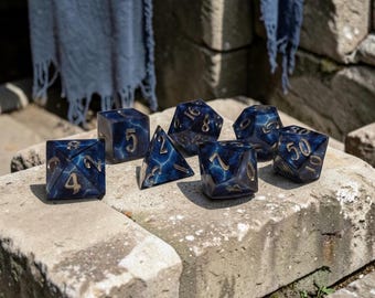 New* Ruins of the Sapphire Veil | Sharp Edge Resin Dice Set | Blue Fractured Arcane Dice | Handmade DnD Dice | TTRPG Polyhedral Set