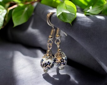 Blue White bead earrings, Silver, Hypoallergenic, Jewelry