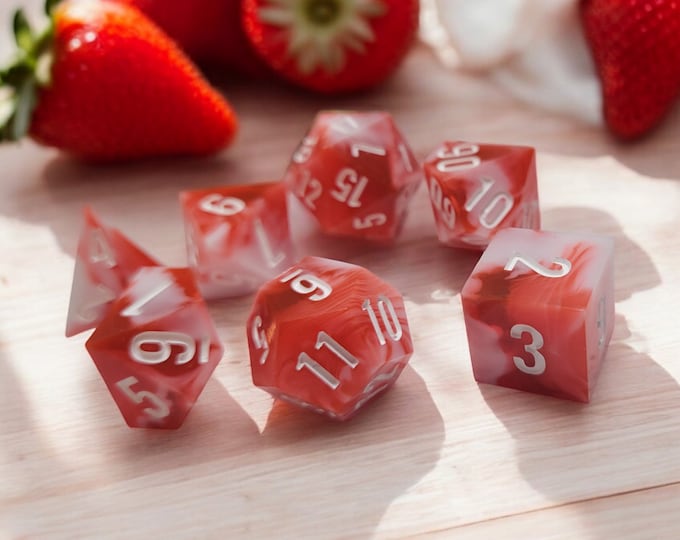 Strawberry's & Cream , Dice Set, Sharp Edge Dice set, RPG Dice Set