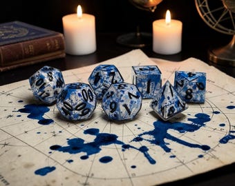 New*Sapphire Archive | Sharp Edge Resin Dice Set | Blue Celestial Dice | DnD Dice Set | Star Chart Dice | Fantasy RPG Dice | Moonveil Relics