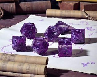 Violet Sanctum | Sharp Edge Amethyst Purple Resin Dice Set | DnD Dice Set | Mystical Polyhedral Dice | Moonveil Relics