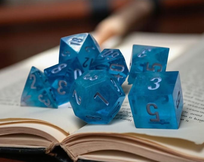 SkyVeil Dice Set - Sharp Edge Blue Resin RPG Dice with Cloud Wisps for Dungeons & Dragons, Pathfinder, TTRPG