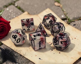 New* The Pitchrose Orchard | Handmade Sharp Edge Resin Dice Set | Crow & Rose Gothic Dice | Dark Fantasy RPG Dice | Moonveil Relics