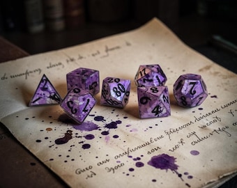 New* The Amethyst Archive | Sharp Edge Resin Dice Set | Purple Arcane Dice | DnD Dice Set | Fantasy RPG Dice | Moonveil Relics