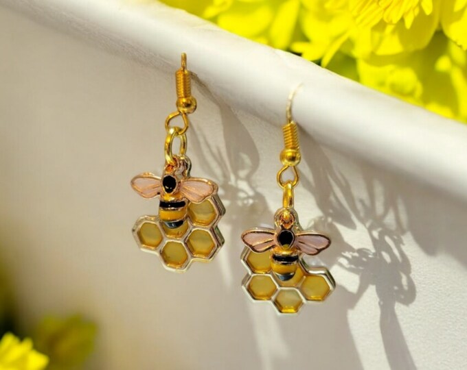 Honey Bee Earrings, 925 sterling