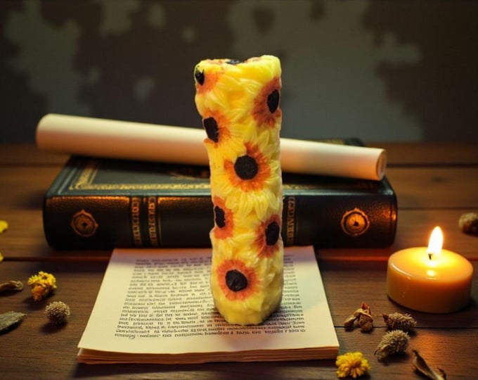 Sunflower Pillar Candle -  Tall 6" Soy Wax Floral Decor, Bright Home & Gift Accent