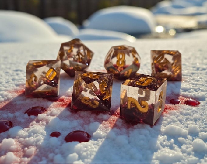 Enchanted Winter's End Sharp Edge Dice Set - Frosted RPG Polyhedral Dice for Dungeons and Dragons, Pathfinder, and TTRPGs