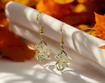 Pendientes de gato con flores, plata 925, hechos a mano