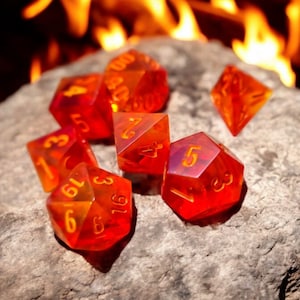 Fire - Elemental Orbs, Dice set, Sharp Edge Dice set, RPG Dice Set