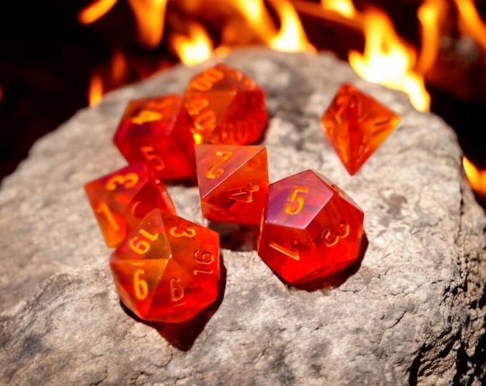 Fire - Elemental Orbs, Dice set, Sharp Edge Dice set, RPG Dice Set