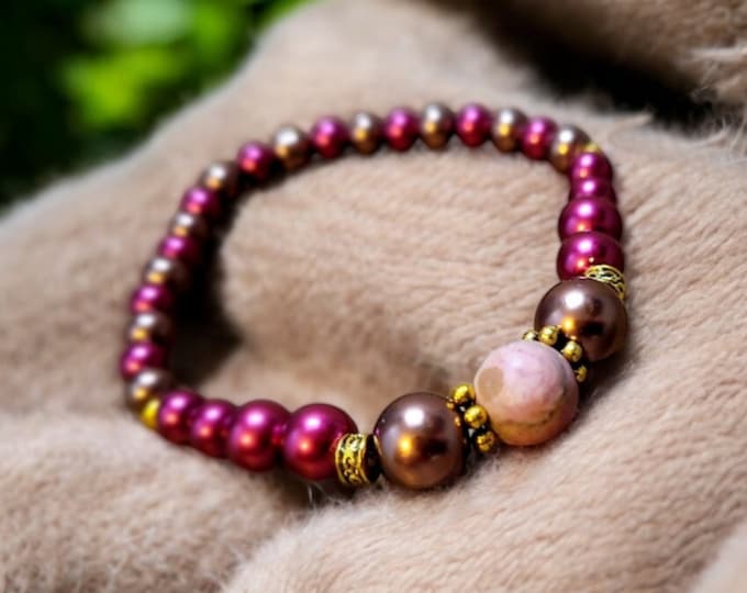 Rhodonite bead bracelets, natural gemstones