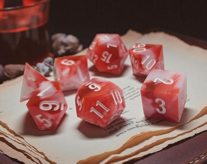 Sweetthorn Reliquary | Sharp Edge Red White Dice Set | Fey Arcane Handmade DnD Dice | Moonveil Relics Polyhedral RPG Dice