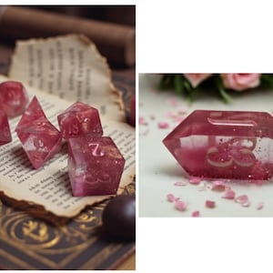 Heart of the Veil RPG Dice Set - Pink Glitter Sharp Edge Resin Polyhedral Dice Crystal