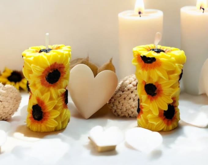Little Sunflower Pillar, Candle (3 inches tall. 1.5 inches wide) Set of 2