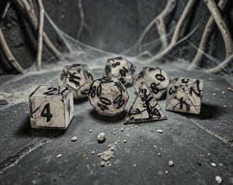 New* Inkbound Catacombs | Sharp Edge Resin Dice Set | Gothic Root-Inspired DnD Dice | Black Veined Polyhedral RPG Dice | Moonveil Relics