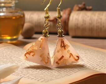 Soul Maiden Relic Earrings - Resin D4 Dice Earrings with Gold Flakes & Hypoallergenic Hooks | DnD Jewelry | Handmade Fantasy Earrings