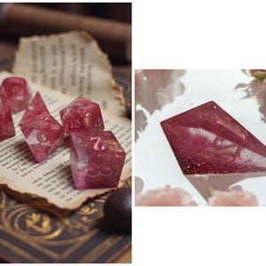 Heart of the Veil RPG Dice Set - Pink Glitter Sharp Edge Resin Polyhedral Dice Shard
