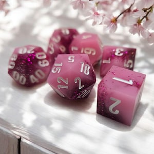 Cherry Fluffs, dice set, Sharp Edge Dice set, RPG Dice Set