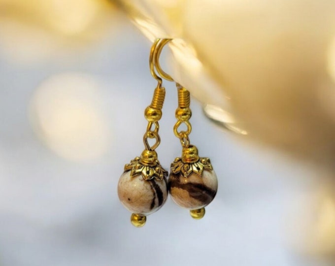 Brown Jasper Earrings, gemstones, 925