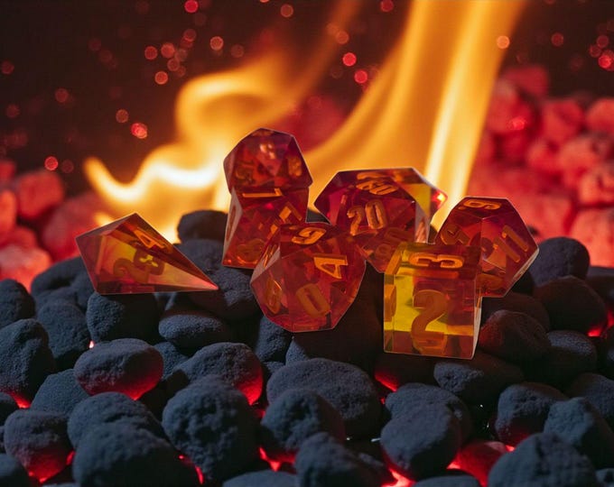 Oath of the Veilfire | Sharp Edge Resin Dice Set | Fiery Arcane Polyhedral Dice | DnD Dice Set | Ember-Themed Dice | Moonveil Relics