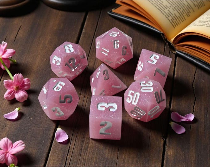 Whispering Rosethorn | Sharp Edge Pink Resin Dice Set | Fey Garden DnD Dice | Floral Polyhedral Dice | Moonveil