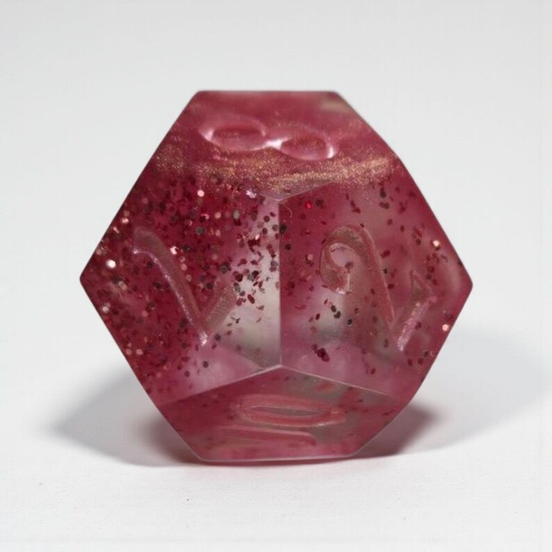 Heart of the Veil RPG Dice Set - Pink Glitter Sharp Edge Resin Polyhedral Dice image 7