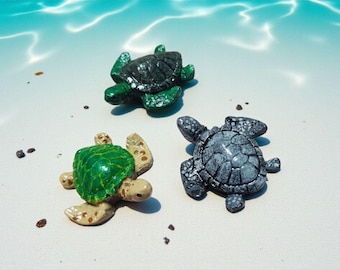 Trio de figurines de tortues en résine Veil-Tide | Miniatures familières du MDN | Moonveil Relics Statues de tortues océaniques | Dé décoration côtière Gardiens