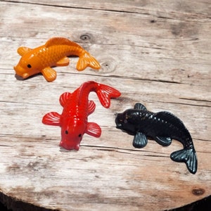 Mini Koi Fish Solid Colors, Resin Set of 3, Pond Décor, Water, Sinking, Zen Garden