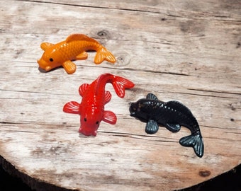 Mini Koi Fish Solid Colors, Resin Set of 3, Pond Décor, Water, Sinking, Zen Garden