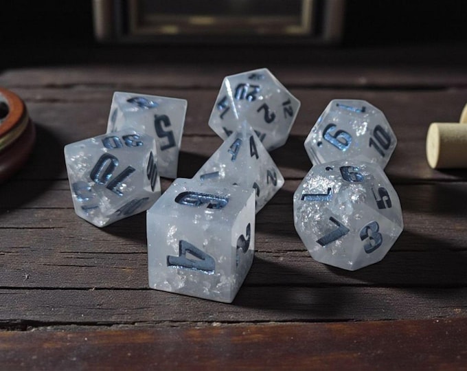 Veilstorm Echoes | Sharp Edge Resin Dice Set with Stormy Cloud Inclusions | DnD Dice Set | Arcane Thunder-Themed Polyhedral Dice | Moonveil