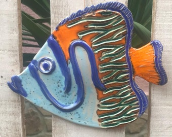 Handmade Ceramic Fish Wall Decor, Coastal Style Art