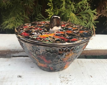 Handmade Ceramic Sugar Bowl ,Sugar jar colorfull,Sugar bowl with lid,Keeper,Unique Pottery Bowl,Wedding Gift, Kitchen Canister, Serving Bowl