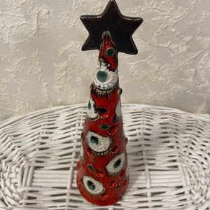 Handmade ceramic Christmas tree candle holder, , tealight lantern