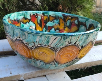 Colorful Bowl, Ceramic Art, Ceramic Bowl, Modern Pottery, Fruit Bowl, Unique Housewarming Gift, Home Decor, Handmade Gift, Pottery Art Bowl