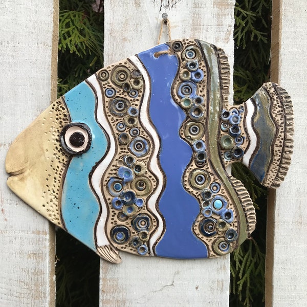 Ceramic Fish Wall Decor Fish Zodiac decor Fish Rustic home decor Clay Fish Gift Bathroom Decor Fish Coastal decor Animals fish decor