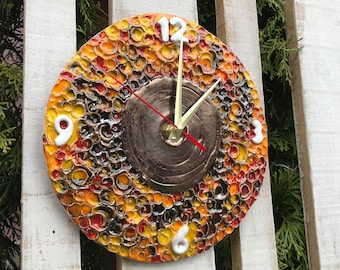 Unique Wall Clock, Clock Art, Ceramic Clock, Home Decor, Pottery Handmade, Round Wall Clock, Modern Kitchen Wall Decor, Christmas Gift