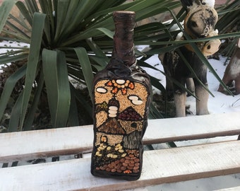 Decoupage Glasflaska, Konstdekorerad, Heminredning, Återvunnen Flaska