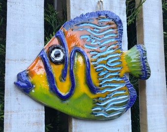 Handmade Ceramic Fish Wall Hanging, Coastal Decor