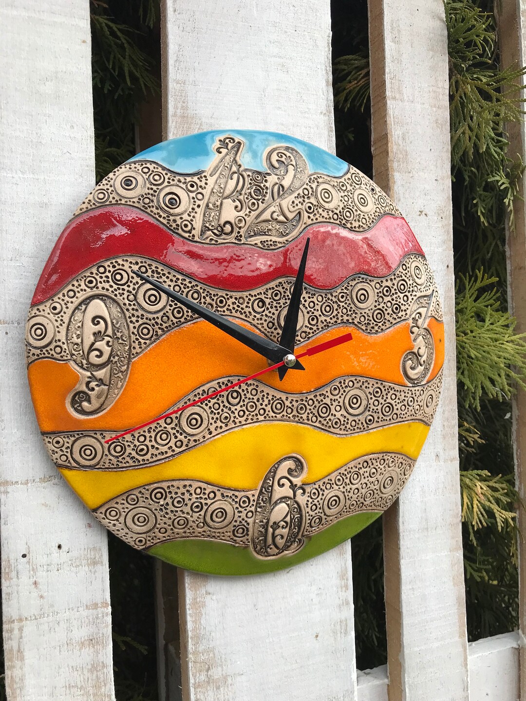 Handmade Ceramic Wall Clock, Colorful Kitchen Decor (9.06in) - Etsy