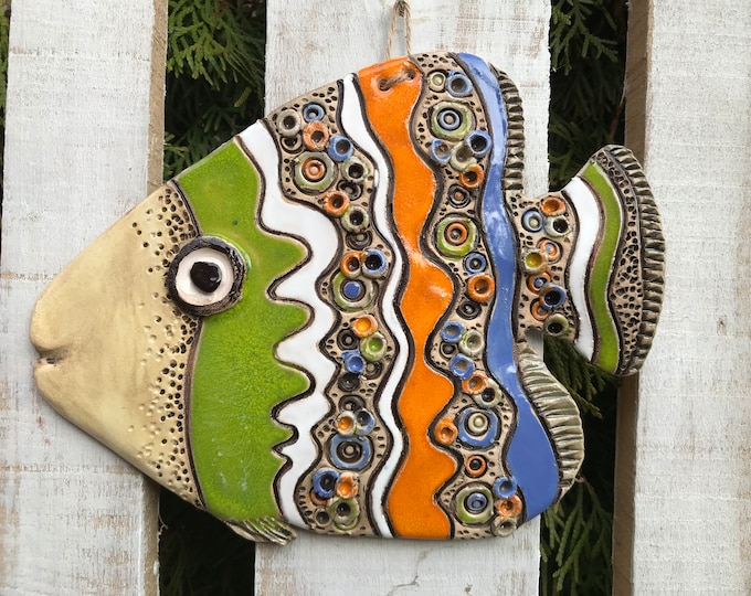 Ceramic Fish Wall Decor Fish Zodiac Decor Fish Rustic Home Decor Clay