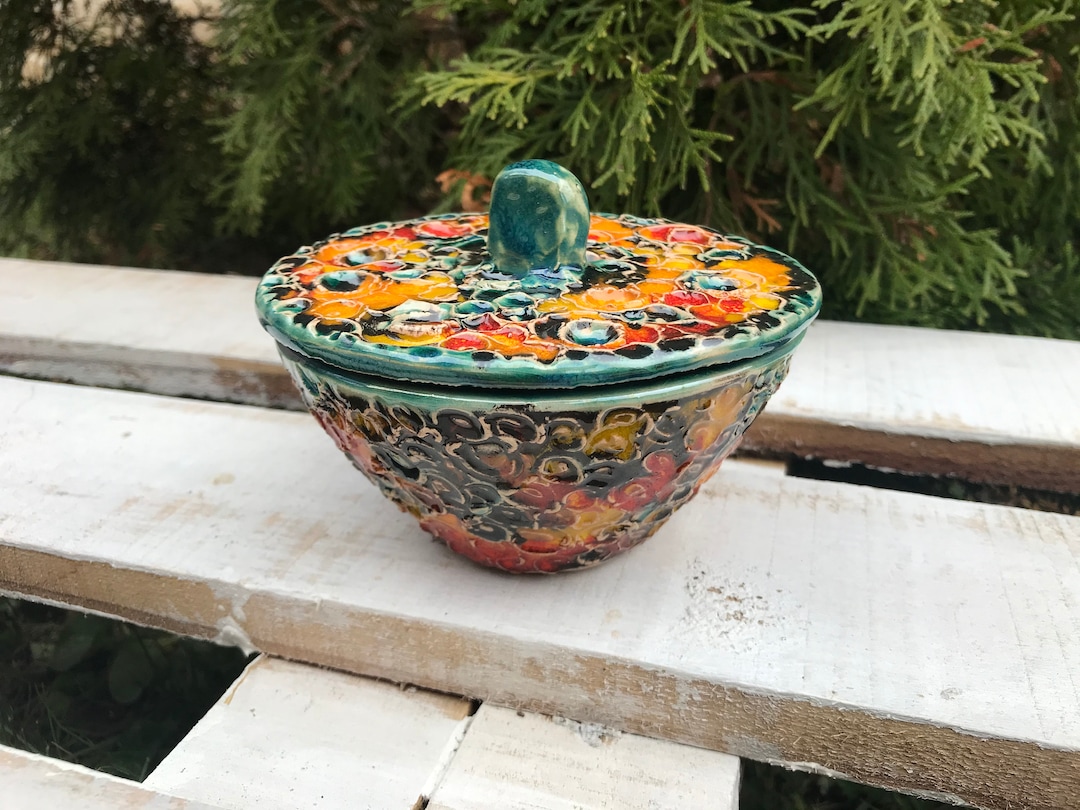 Handmade Ceramic Sugar Bowl ,sugar Jar Colorfull,sugar Bowl With Lid