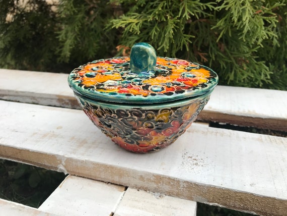 カラフルな植物模様の陶器ボウル 【公式通販】