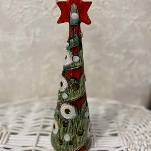 Handmade ceramic Christmas tree candle holder, , tealight lantern
