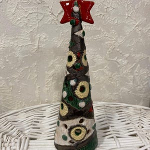 Handmade ceramic Christmas tree candle holder, , tealight lantern